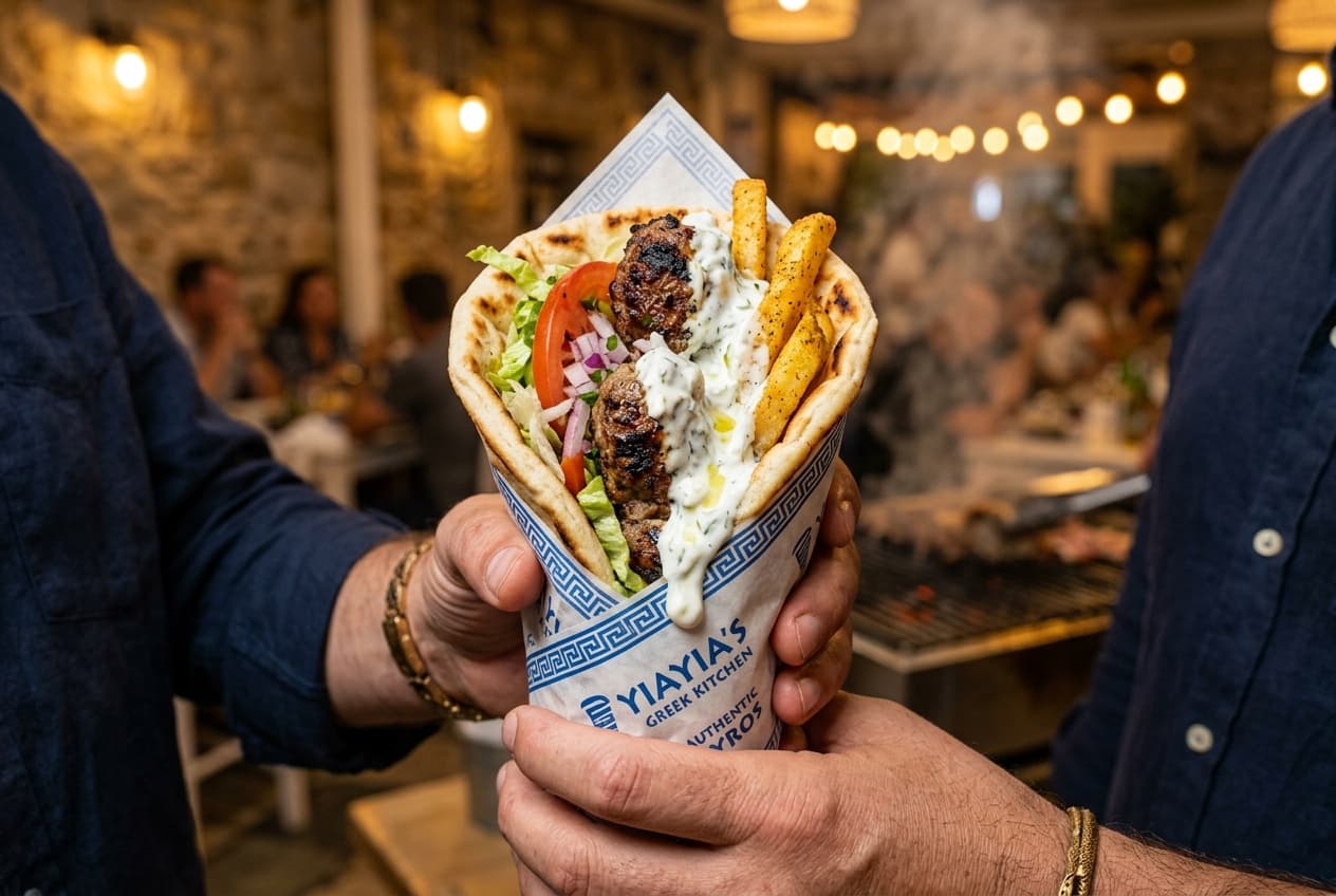 Authentic Greek Lamb Gyros with tzatziki and fresh salad